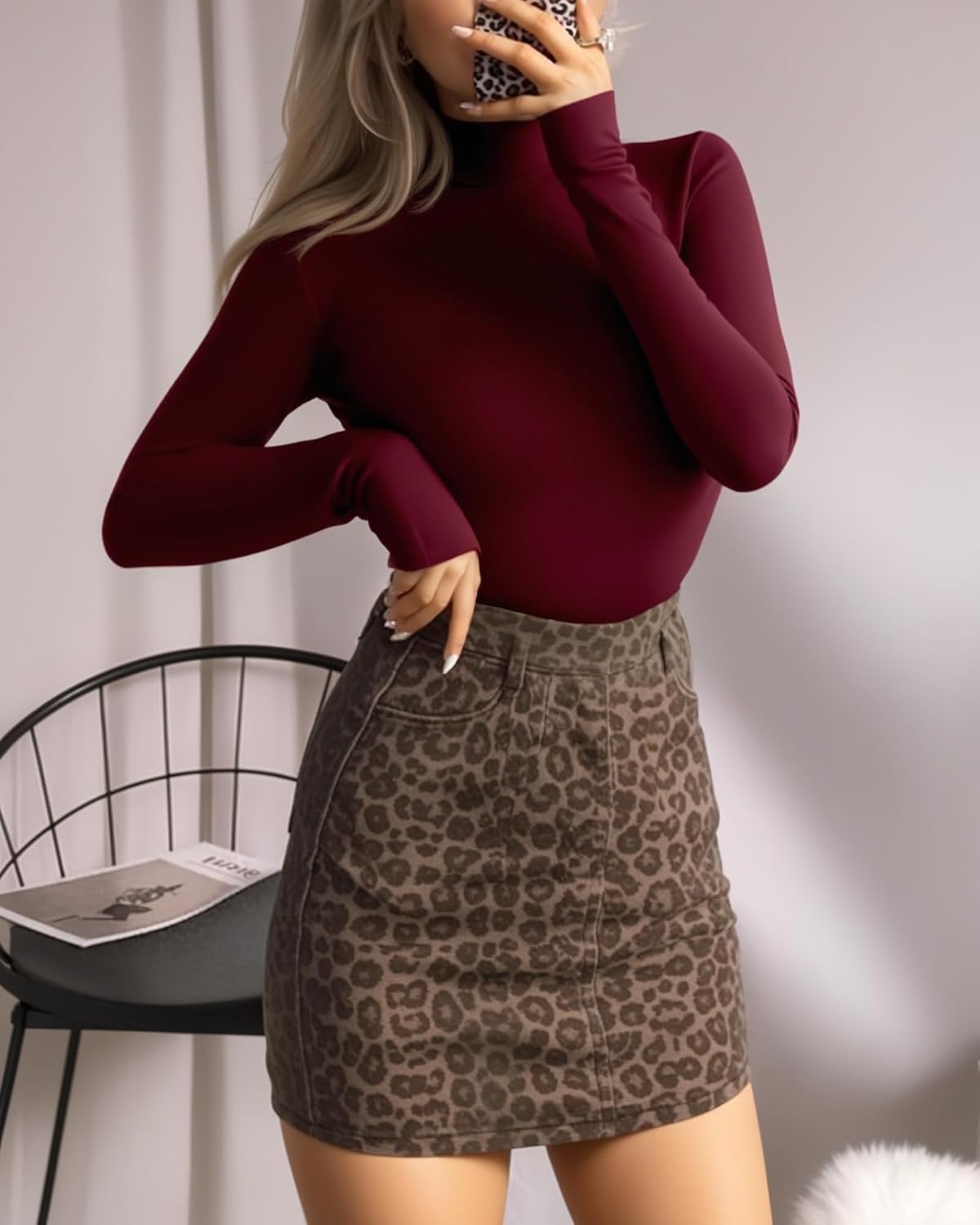 MANGOPOP Women's Mock Turtle Neck Long Sleeve Tops Bodysuit Jumpsuit - Image 2