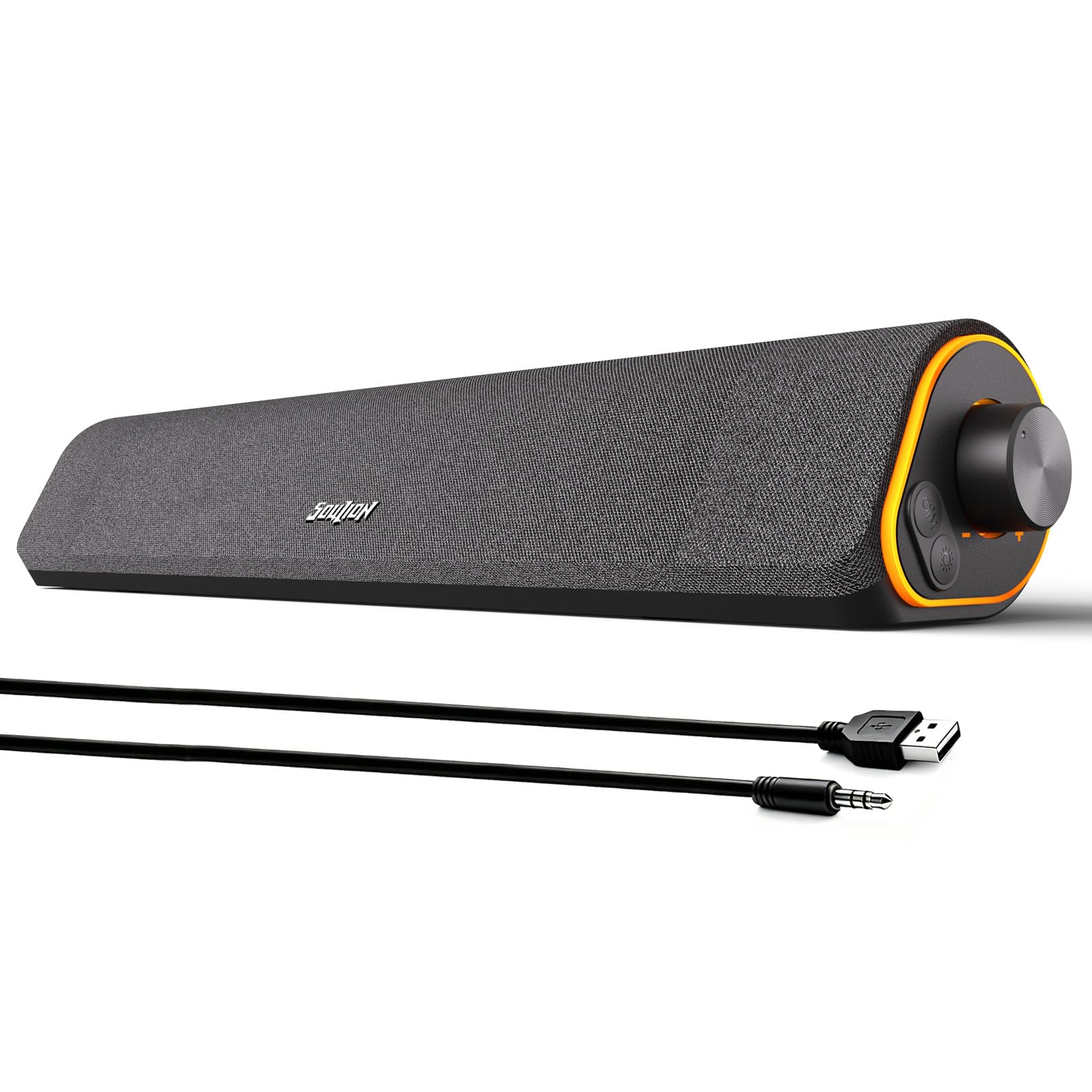 SOULION R50 Bluetooth Computer Speakers, 3.5mm PC Sound Bar for Desktop Monitor, Wired USB Powered & Colorful LED Lights with Switch Button, Surround Sound Soundbar PC Spearkers for Computer