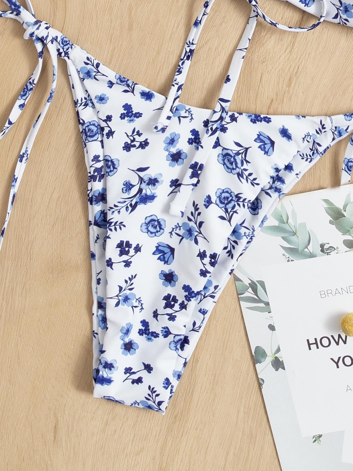 Bikini Donna Donne Floral Bandeau Set Stampato Due Pezzi Costume da Bagno Cravatta Lato Beachwear-Printed-l