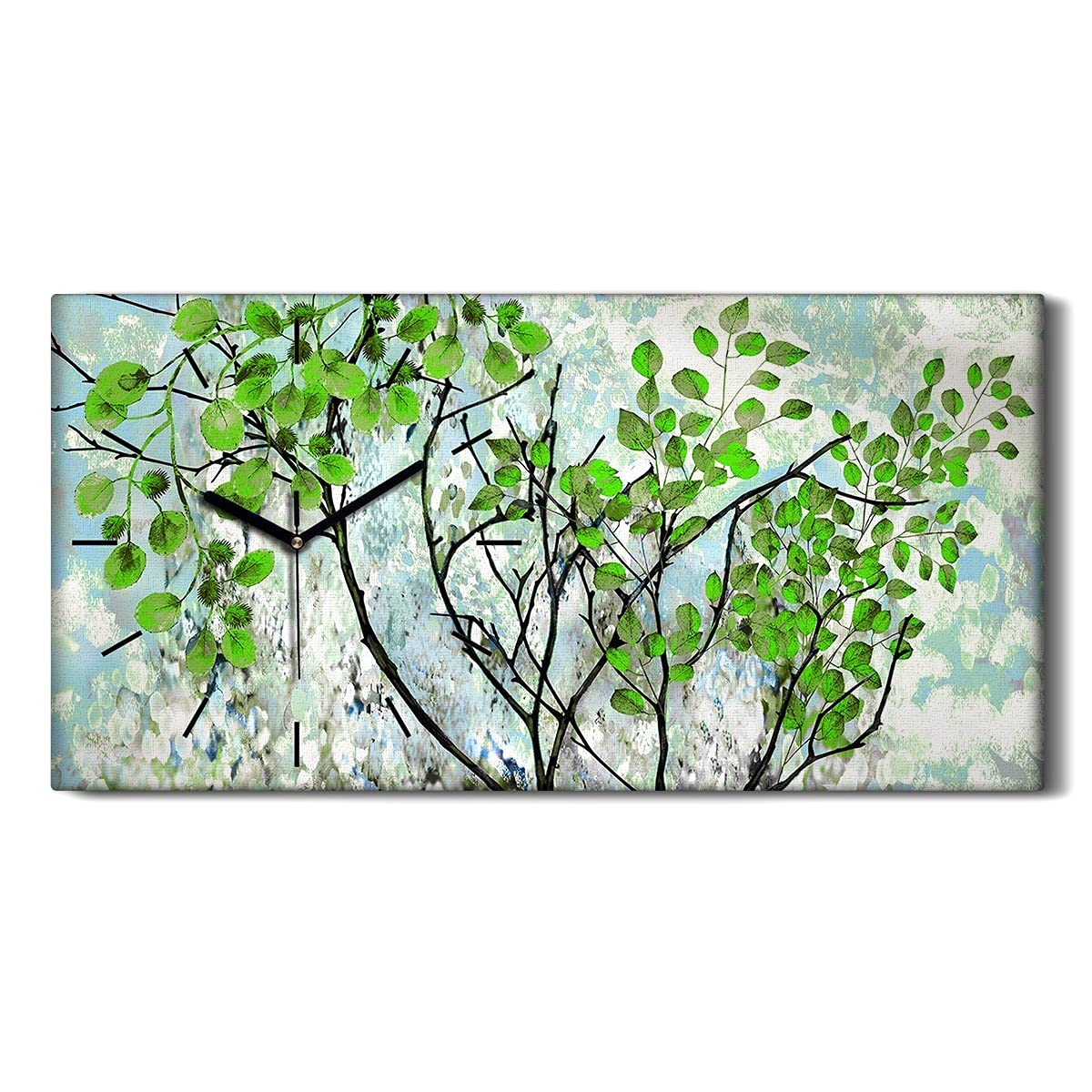 Horloge sur Toile 60x30cm Arbre Vert - Pendule Silencieuse pour Salon