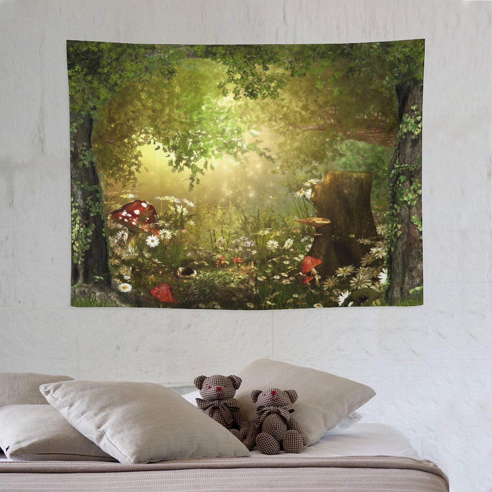 ZhiRain Fantasy Enchanted Forest Tapestry Wall Hanging Mushroom Magic Forest Green Plants Tapestries Home Decor for Living Room Bedroom Apartment