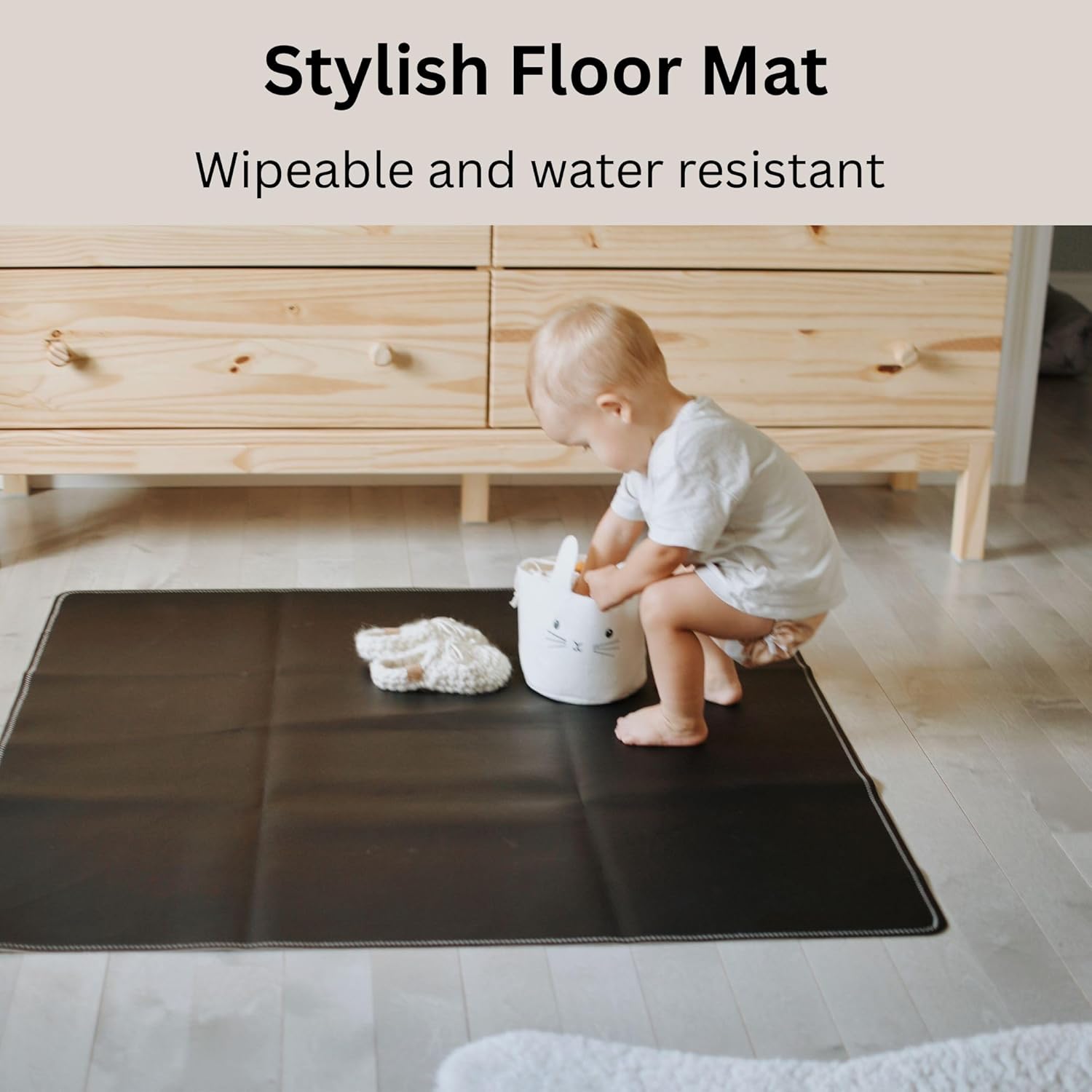 Uniklook Vegan Leather Reversible Multipurpose Paly mat Kids Infant Picnic Blanket - Waterproof Baby Splat mat for High Chair Sand Proof Beach Blanket Indoor Outdoor (Cream, Black)