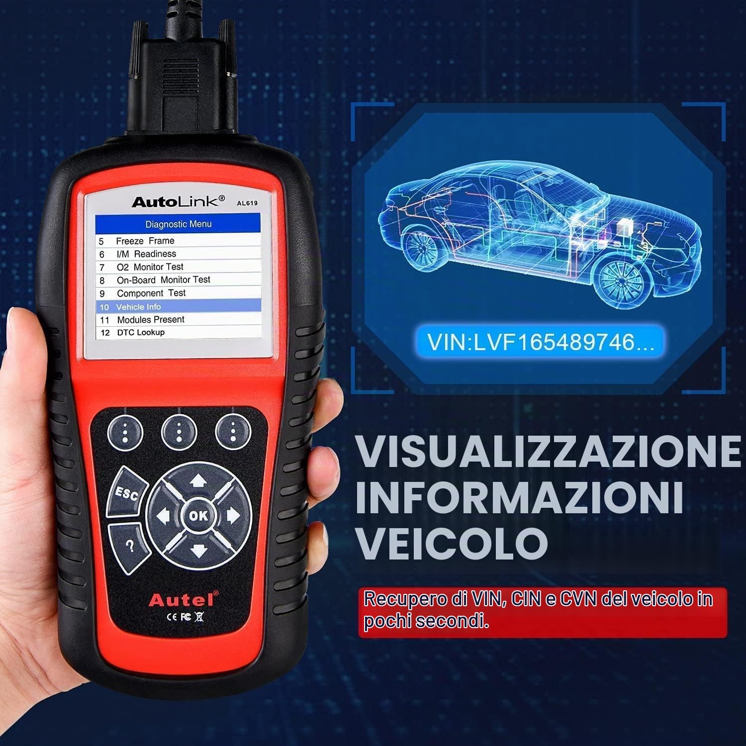 Autel AutoLink AL619 Strumento Diagnostico Auto con ABS SRS OBD2 CAN | diagnostica Lettore Codice Auto