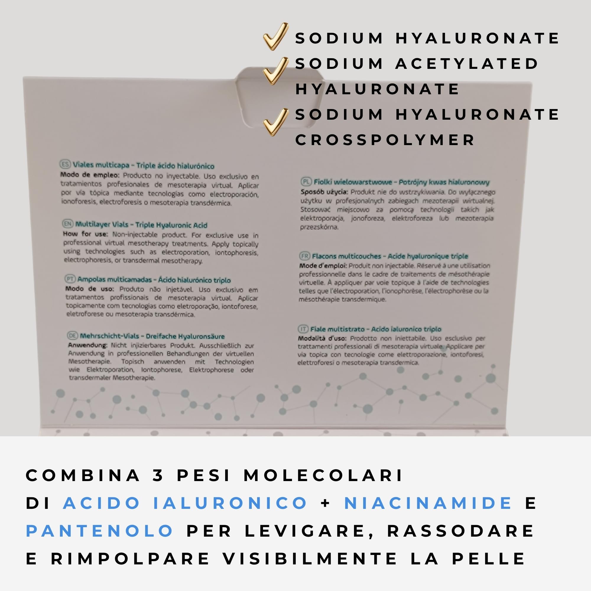 KFS triplo Siero Acido Ialuronico Viso 10 x 5ml – Effetto Lifting Immediato – Filler viso azione multilivello Antiage e Idratanti B5-B3. Microneedling, Dermapen derma roller | Non iniettabile | Effetto Lifting Immediato. Filler Viso Azione multilivello An