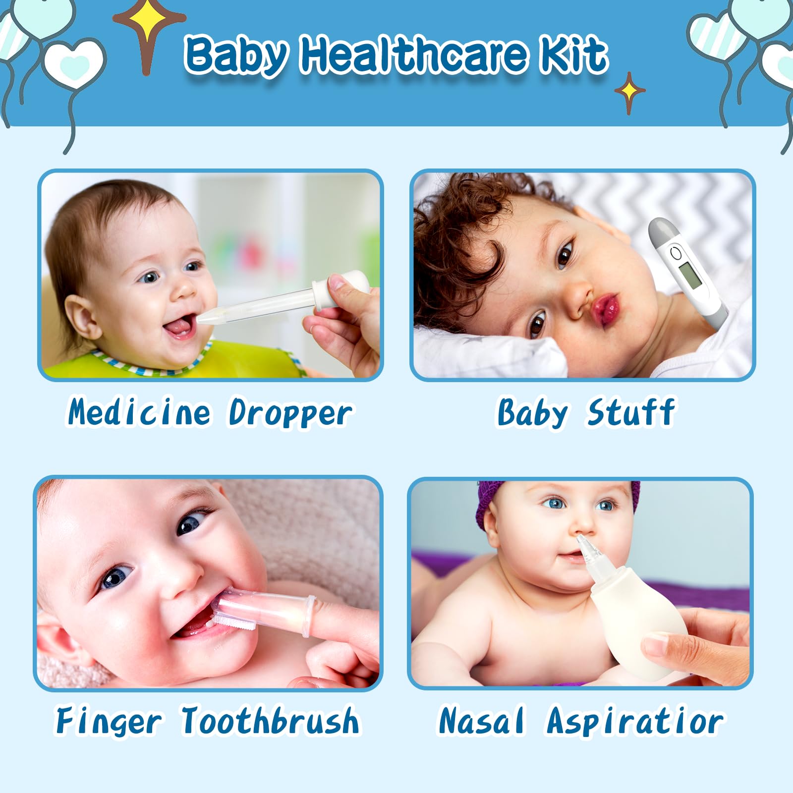 Kit de cuidado de la salud y aseo del bebé, 21 piezas, juego de cortaúñas eléctrico para recién nacidos, niños y niñas, herramientas de corte de pelo (21 kits gris blanco)