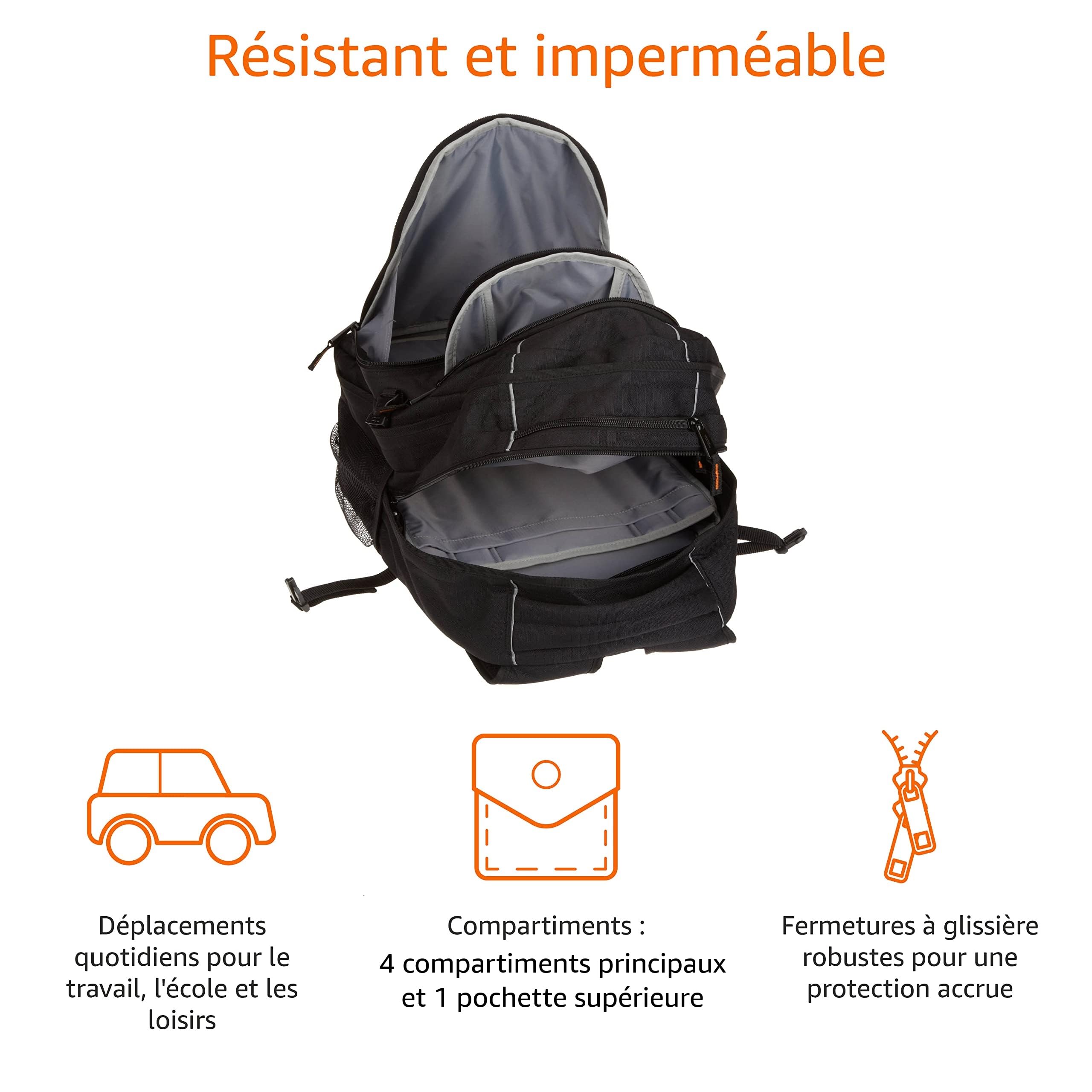 Amazon Basics Sac à dos pour ordinateur avec bretelles rembourrées et compartiments de rangement pour stylos, clés, téléphone portable - Convient à la plupart des ordinateurs 43.2cm, noir
