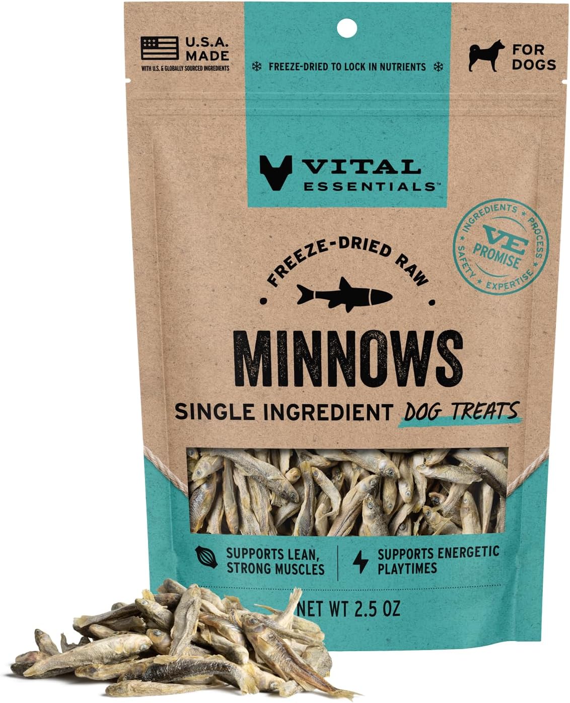 Freeze Dried Minnows Dog Treats, 2.5 oz Bag | Single Ingredient 100% Minnow, Premium Quality Protein, Grain-Free Treats, USA Made with U.S. & Globally Sourced Ingredients