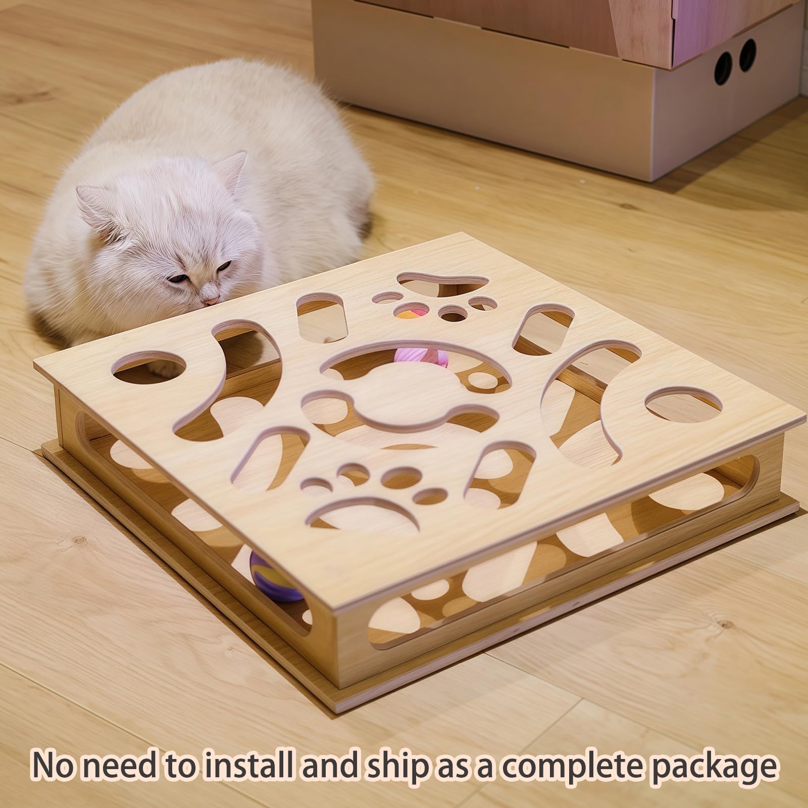 Scatola giocattolo interattiva in legno per gatti con 4 palline giocattolo interattivo per gatti per interni Caccia giocattolo giocattolo per gatti giocattolo puzzle per gatti