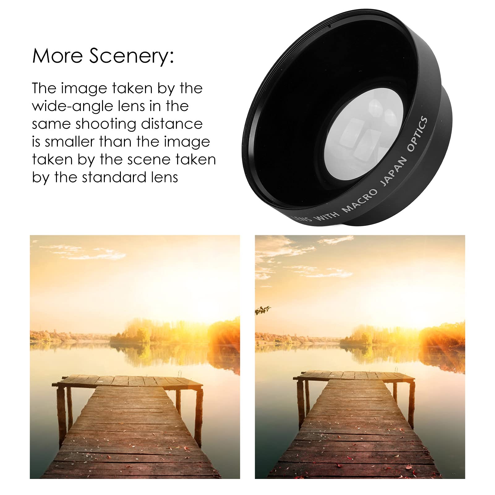 Goshyda Obiettivo Grandangolare, Obiettivo di Conversione Macro Grandangolare Universale in Metallo 0,43x, per Obiettivo della Fotocamera con Diametro del Filtro da 62 Mm