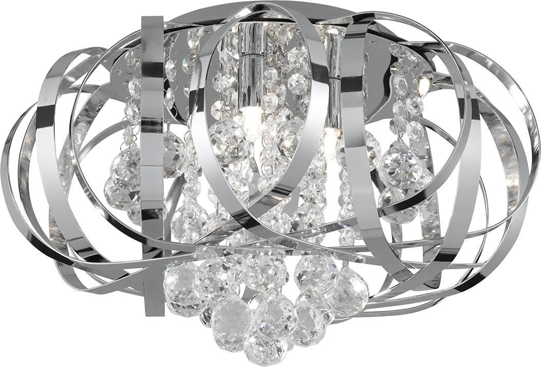 Marco Tielle Cosmic-Lilly 3 Light Chrome Pendant Ceiling Flush Chandelier With Real Clear Glass Droplets