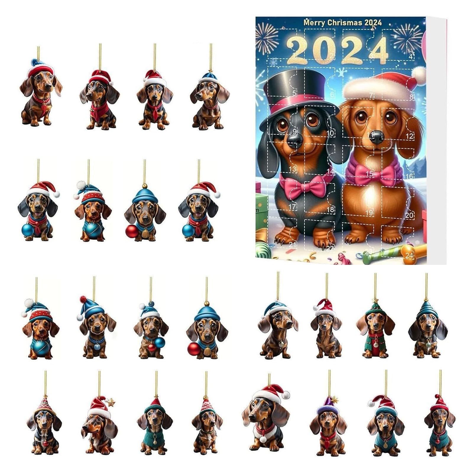AYNKH 2024 Christmas Holiday Advent Calendar, Funny Animal Advent Calendar, 2D Ornament Advent Calendar