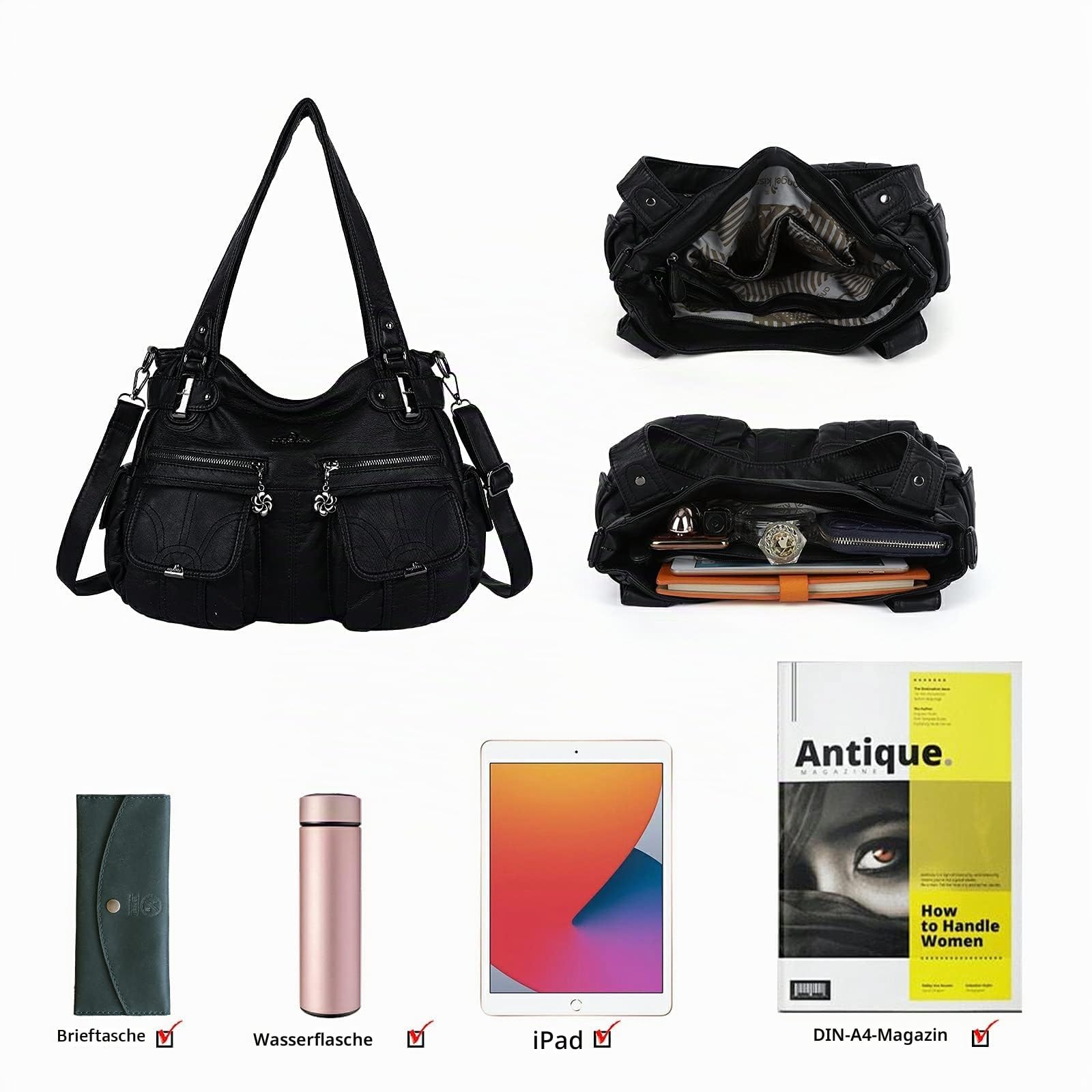 Angel Kiss Tasche Damen Handtasche weiches Taschen Schultertasche Henkeltaschen Umhängetaschen Tragetasche Tote Shopper Groß Hobo Tasche Viele Fächer tolle tasche für Frauen