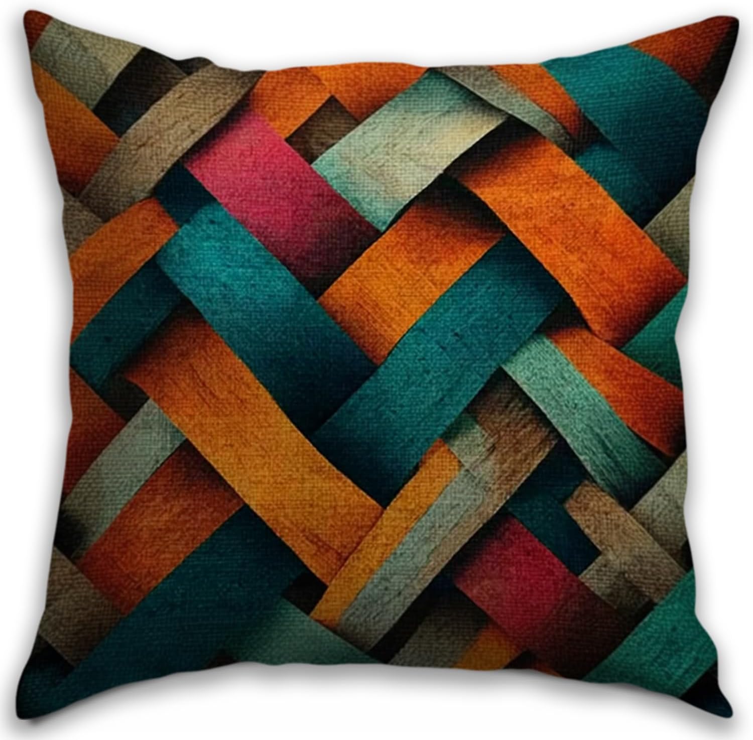 Vintage Boho Modern Abstract Print Throw Pillow Cover 18x18 - Green Blue and Orange Decor Pillowcase | Indoor Outdoor Cushion Case for Sofa Couch Bed Living Room Bedroom Home (Colorful-1)