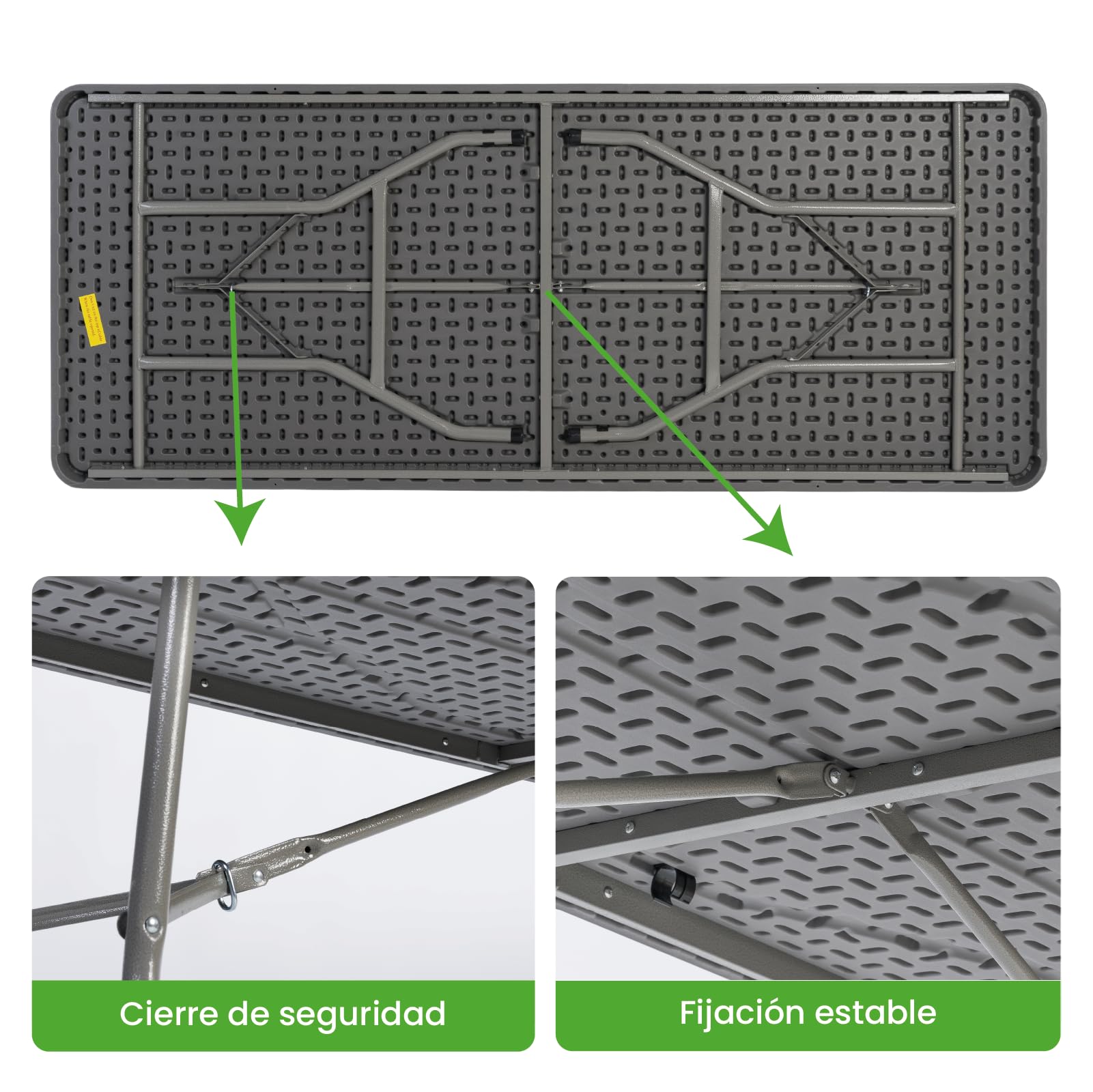 Pack 2 Mesas Plegables 200x90 cm de Exterior y Jardín | Mesas Portátiles de PVC para Catering, Hostelería, Camping y Eventos | Mesas Auxiliares Rectangulares Resistentes