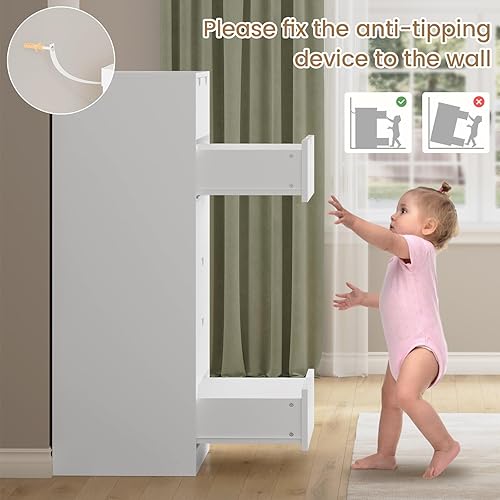 Miniatura 6 de Cómoda alta con 7 cajones, cómoda moderna de color blanco para dormitorio, cómodas de armario con cajones para sala de estar, entrada, pasillo