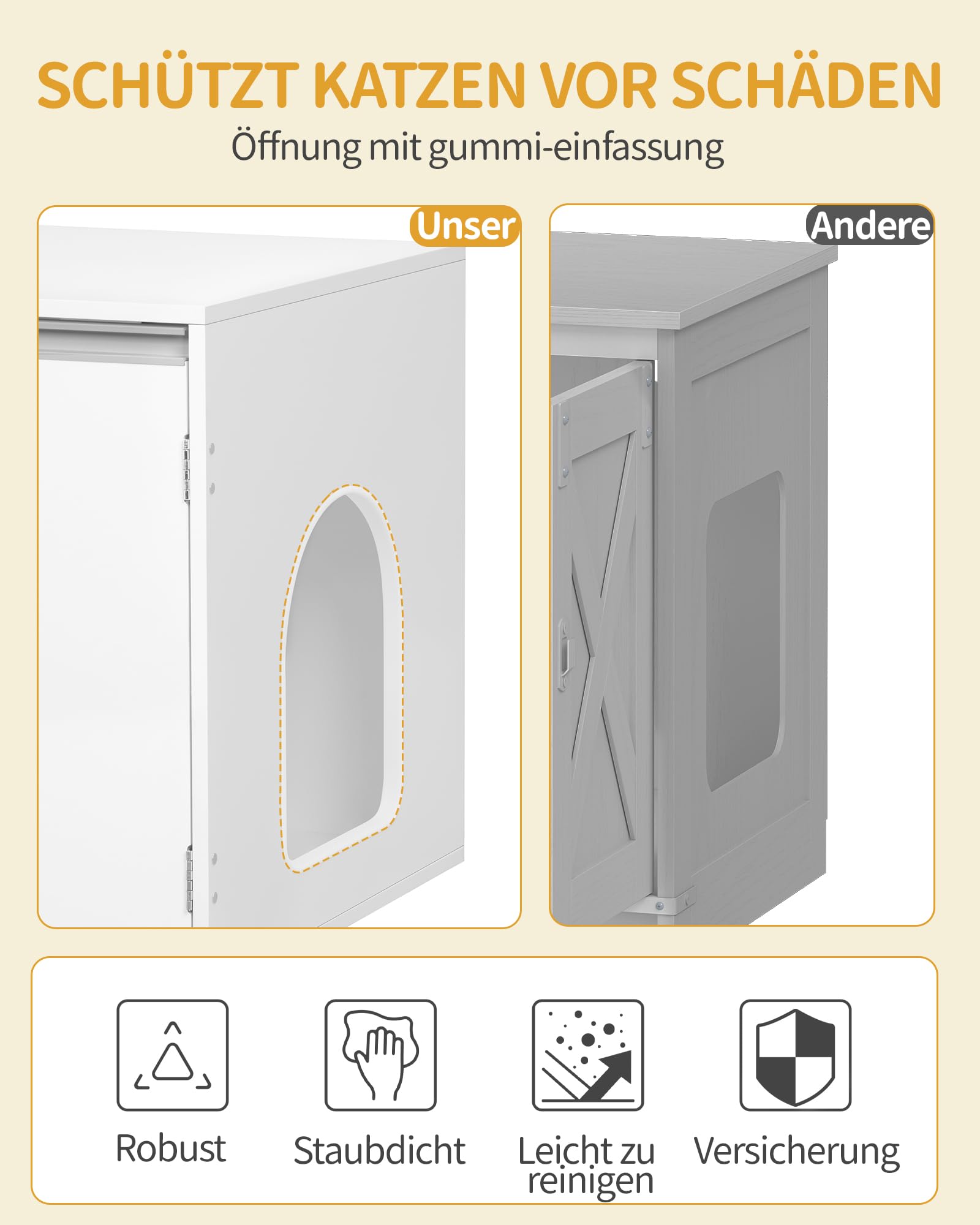 Hzuaneri Katzenschrank für 2 Katzen, Katzenklo Schrank, Katzenhaus Versteckt mit Doppelräumen, Kann als Fernsehschrank, Katzenmöbel, 140 x 48,3 x 48 cm, Weiß CB65603X