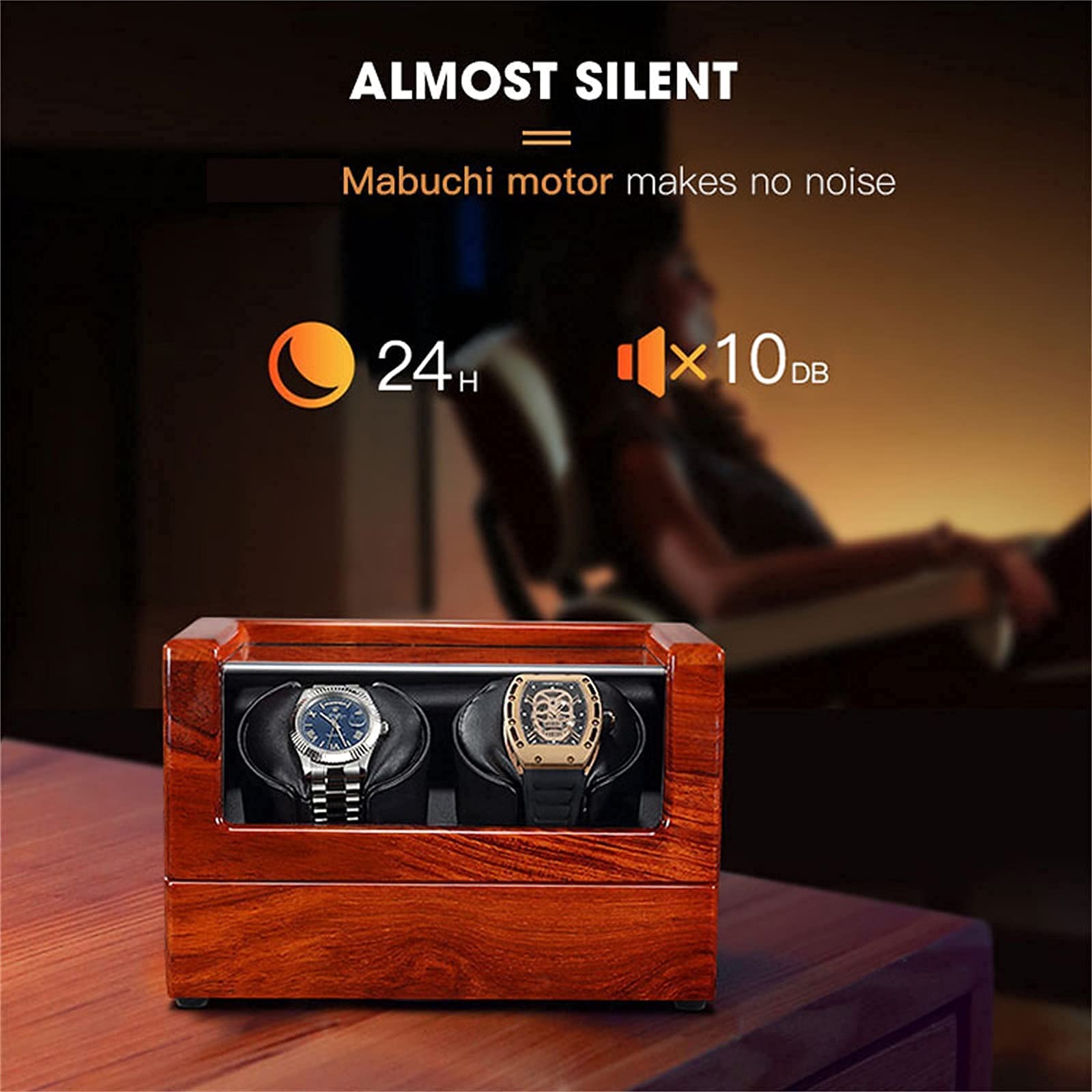 1-4 para cajas de relojes automáticas, relojes giratorios de relojes, caja de reloj giratoria, agitador de relojes, motor supersilencioso alimentado por batería o alimentado por CA (3 epítopos negros