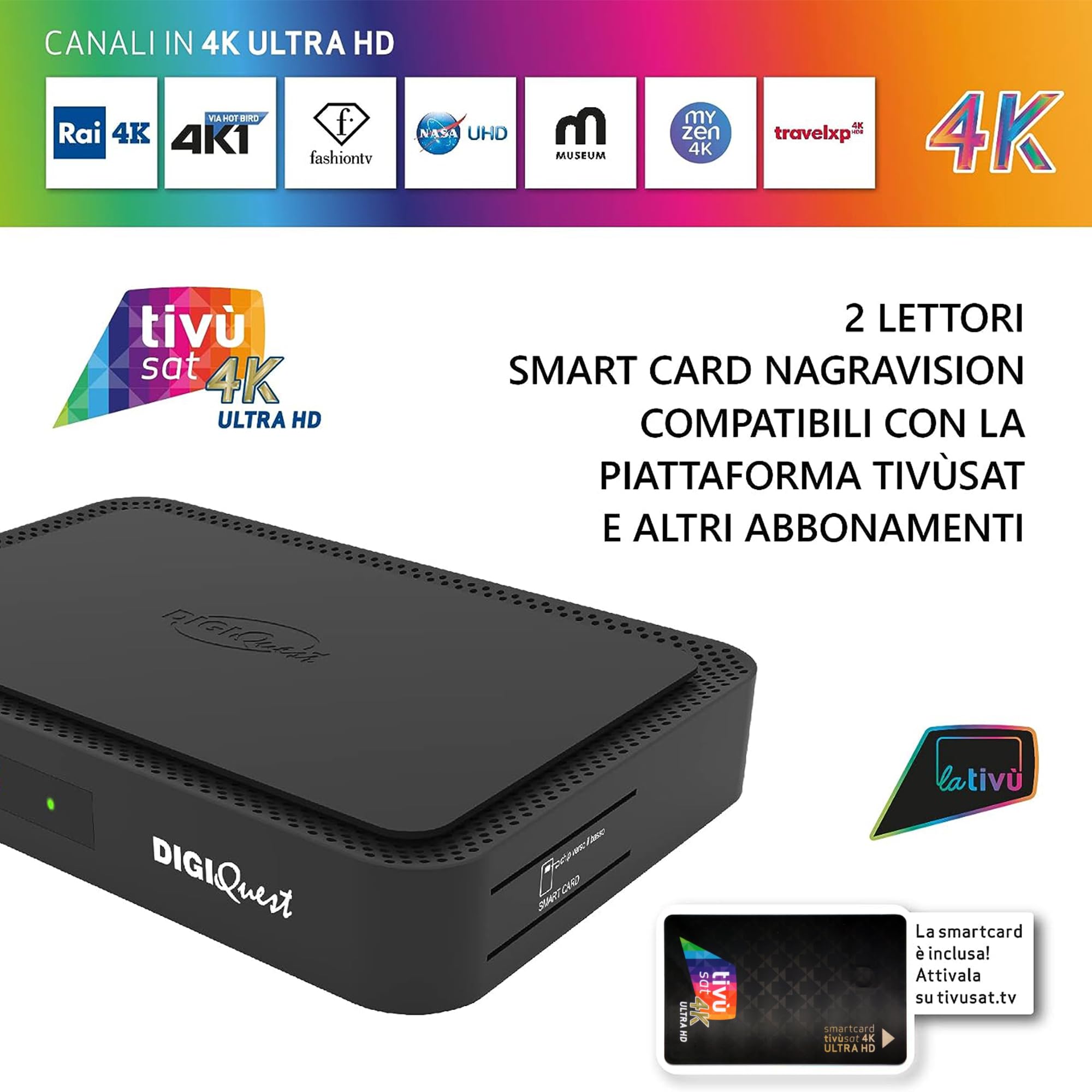 DigiQuest Q99 4K UHD TiVuSat Receiver DVB-S2/T2 Combo HEVC H.265 HDR PVR Ready LAN USB HDMI-Kabel