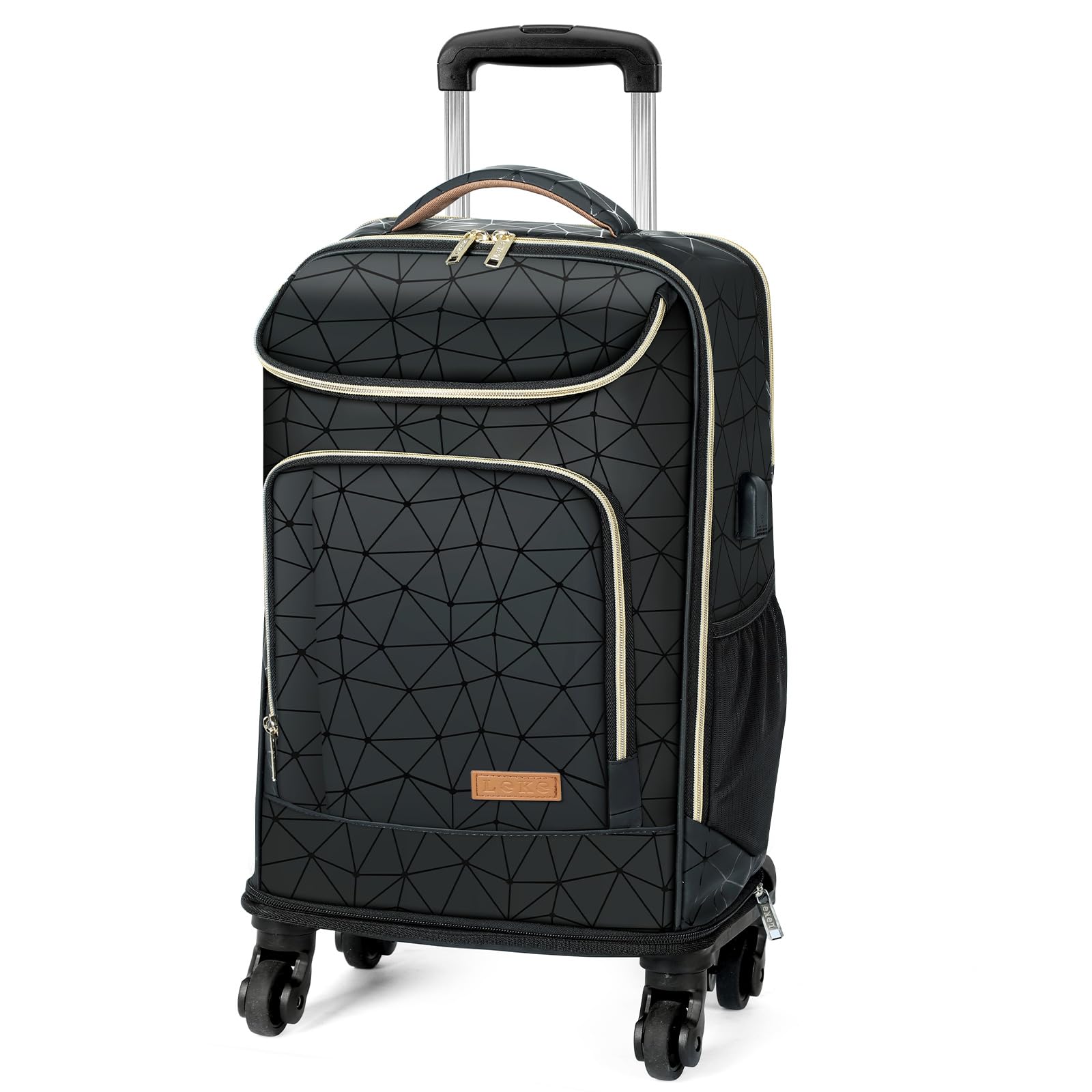 Lekebobor Travel Rolling Backpack Women Wheeled Business Backpack,15.6" Laptop Backpack with USB Charging Port, Waterproof Carry on Backpack Flight Approved Travel Backpack,Black with Golden Zipper