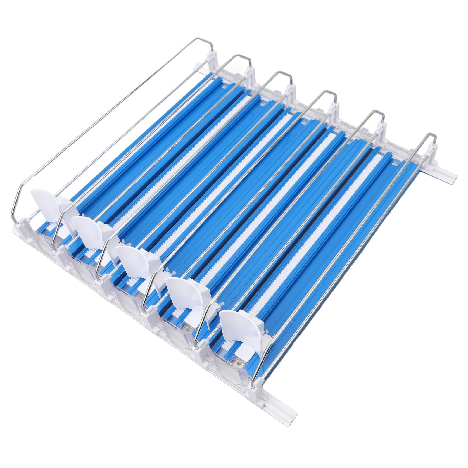 Organizer per bevande da 5 pezzi per frigorifero, dispenser per lattine di soda a spinta automatica, di scorrimento automatico per bottiglie d'acqua in lattine di birra, divisori (Blu)