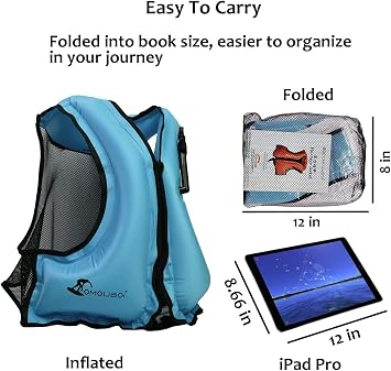Inflatable Jacket Swimming Vest Kayak Fishing Snorkelling Buoyancy Jacket Swimming Jacket Brightly Coloured Vest Suitable for Water Sports for Adults