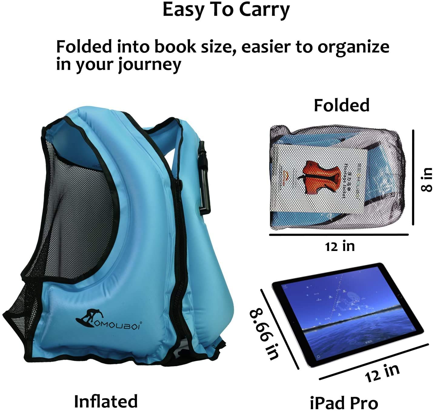 FOEWEWAY Auftriebsweste aufblasbar für Erwachsene Schwimmweste zum Schnorcheln, Kajak, Angeln, Schwimmen leichte PVC Weste mit Beinschlaufe