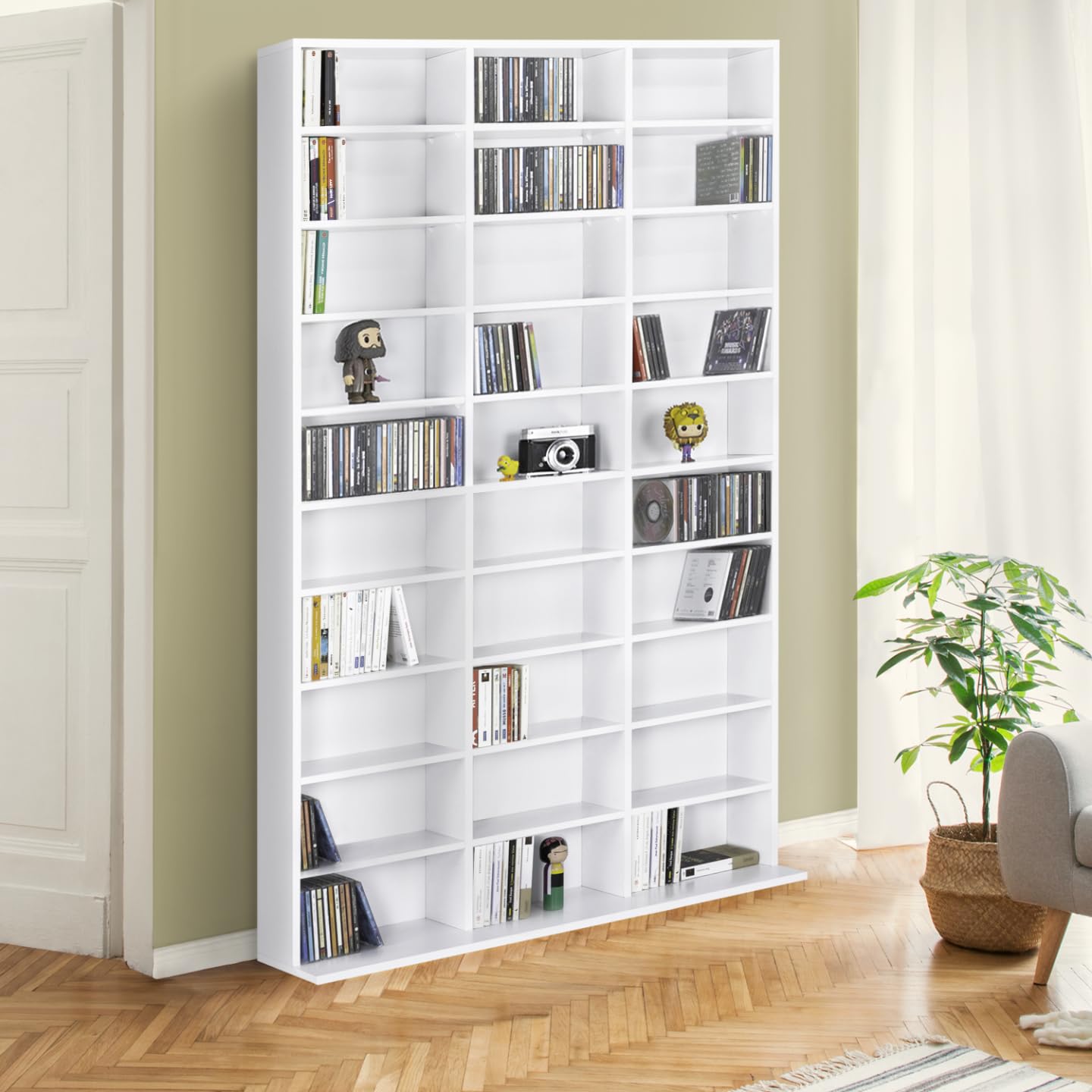 IDMarket – Estantería CD CEYLIA 30 Cajas con estantes modulares Madera Blanco