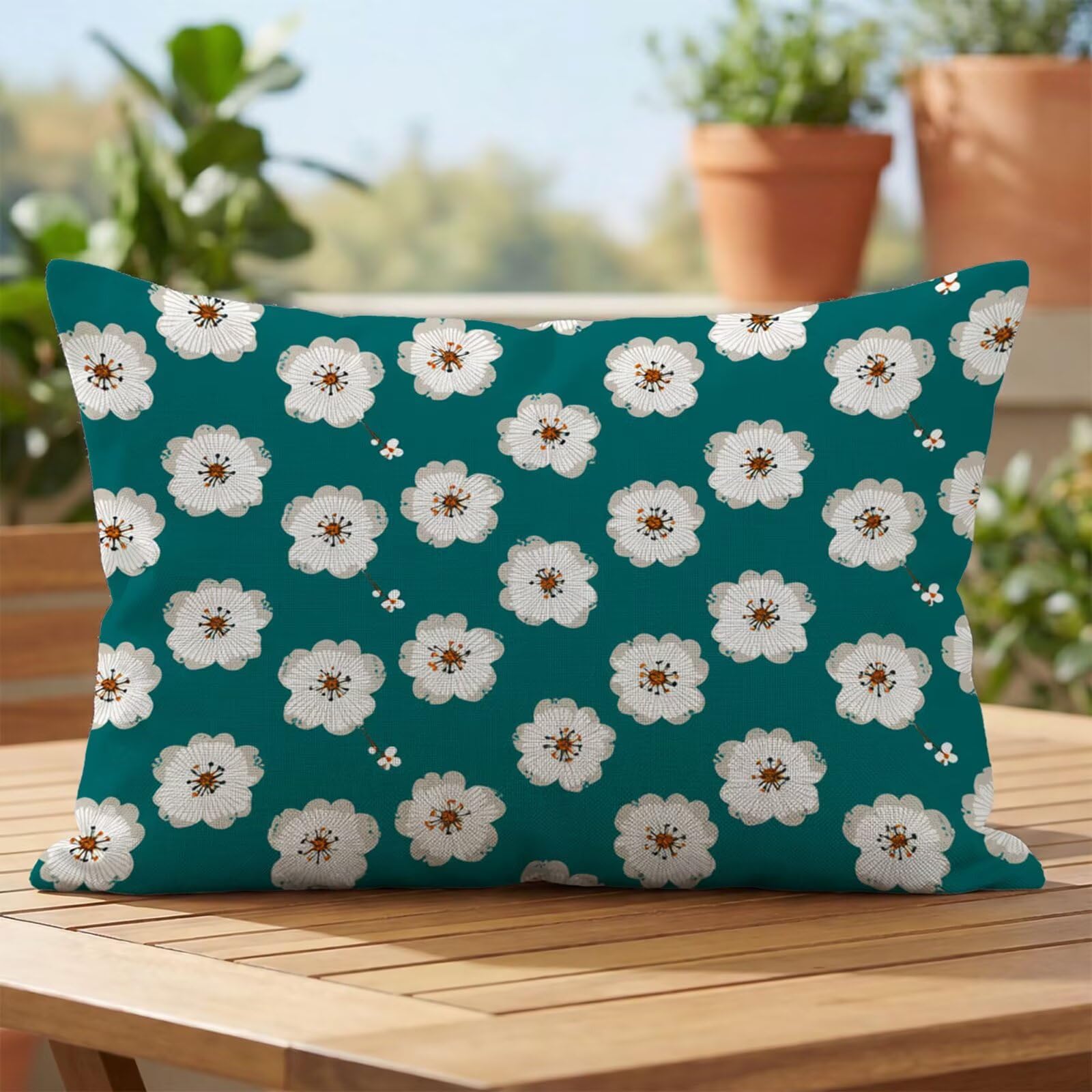 Coussin extérieur imperméable turquoise 50x70 housse de coussin jardin terrasse motif floral