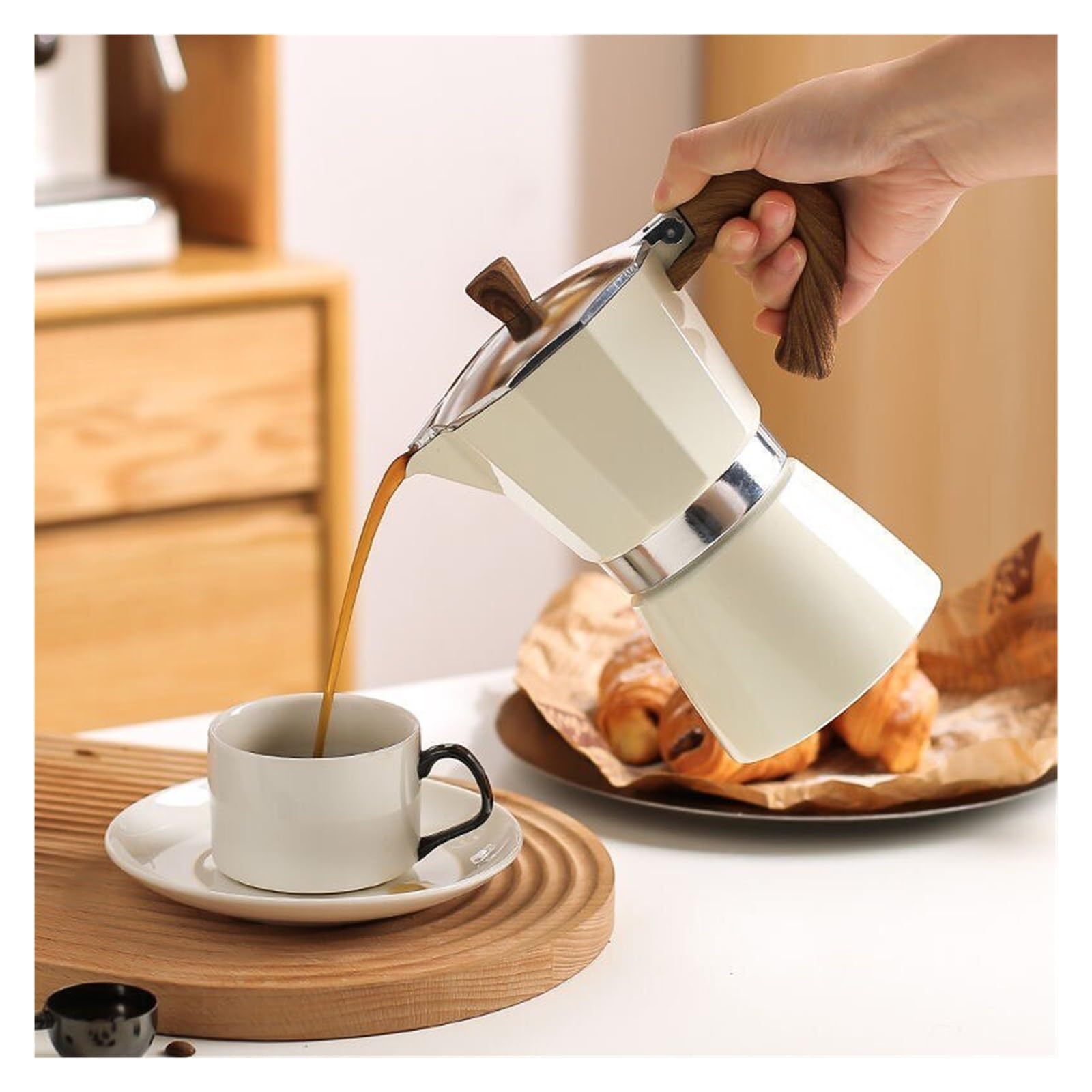 Accessori da cucina for moka con manico in legno 150 ml 300(300ml Moka Pot)