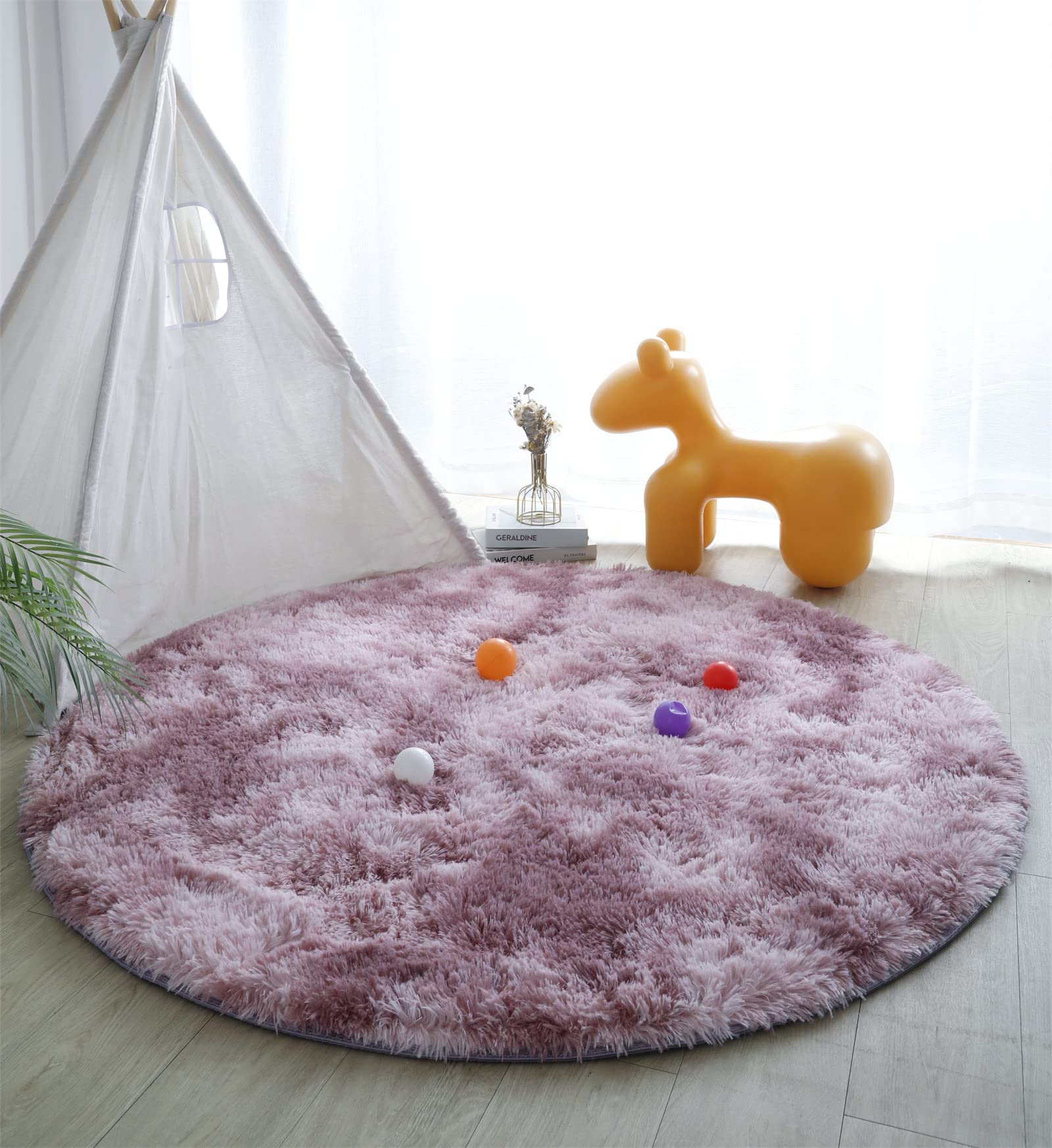 linyingdian Tapete Redondo Felpudos Alfombra Estera de Felpa, Hogar Antideslizante Alfombras Piso Moqueta Mats Pad para Habitación Lavable Decorativo Suave Superficie (Rosa + Morado, 100x100cm)