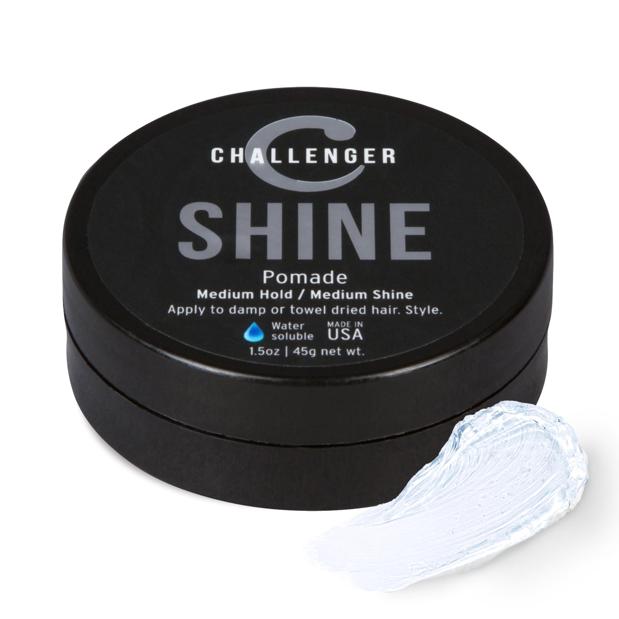 Challenger Shine Pomade | Medium Shine Finish Styling Product | Medium Hold & Travel Friendly Hair Gel | For All Hair Types | 1.5oz