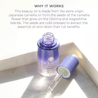 TATCHA Gold Camellia Beauty Oil | Moisturizing Face, Body, and Hair Oil Infused with 23-karat Gold flakes | 30 ml / 1 oz