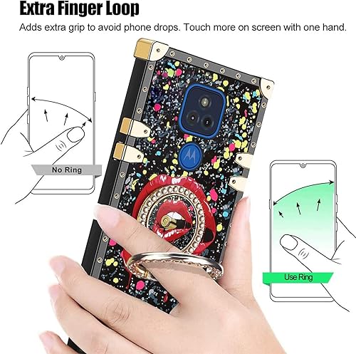 Miniatura 2 de Funda para Moto g Play 2021 para mujeres y niñas con soporte para anillo con cordón, diseño cuadrado de beso de lujo, lindo y elegante, femenino, a