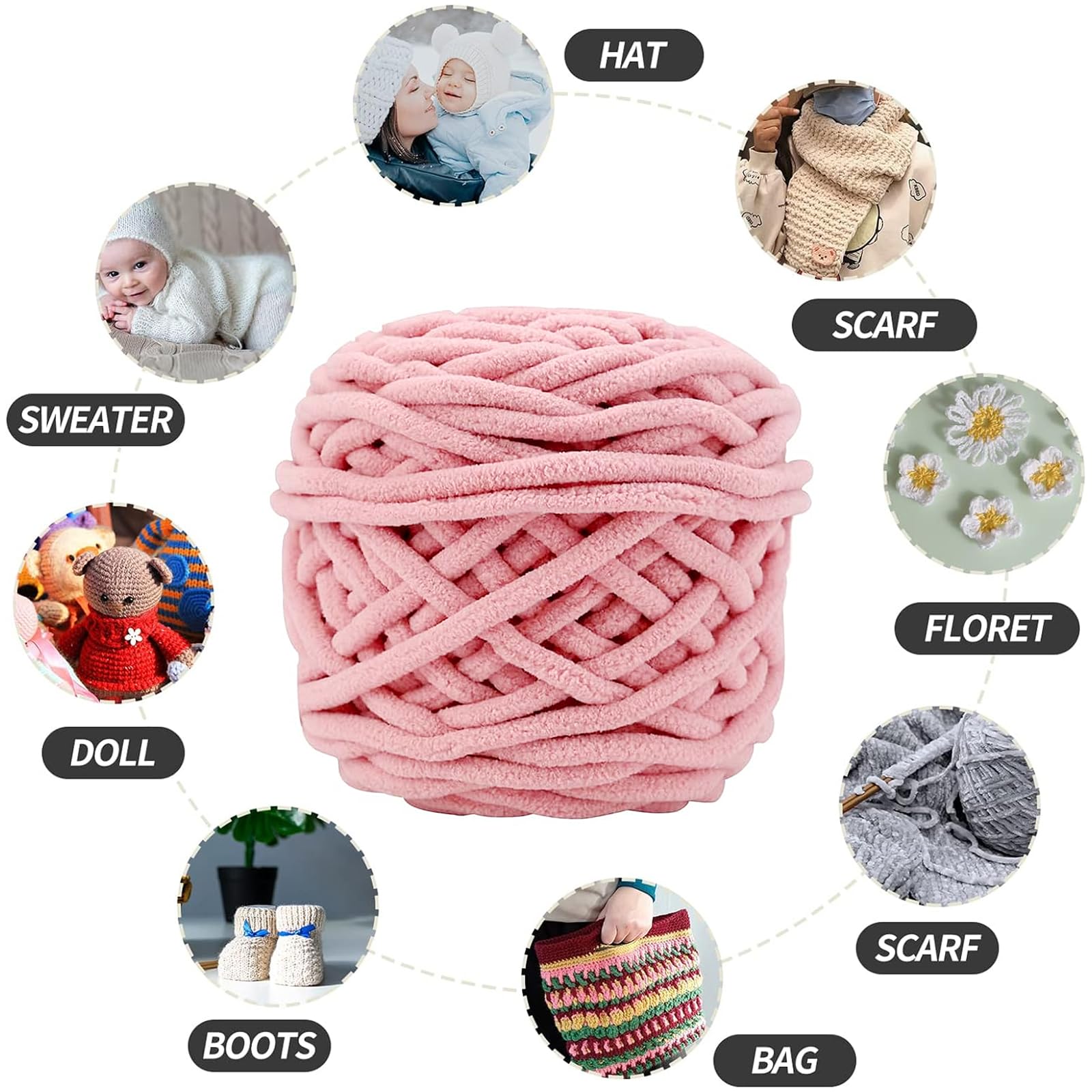 YushengTai Thick Wool, Pack of 2, 500 g, Dark Pink Thick Wool Yarn Knitting Yarn, Super Soft Chenille Chunky Yarn - Image 4