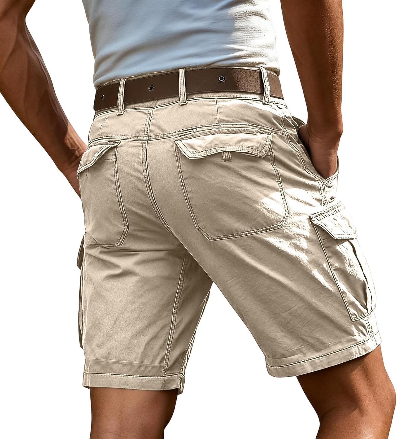 midelxp Cargo Shorts for Men Relaxed Fit Bermuda Tactical Hiking Shorts with 6 Pockets Drawstring Waist Chino Short Pants