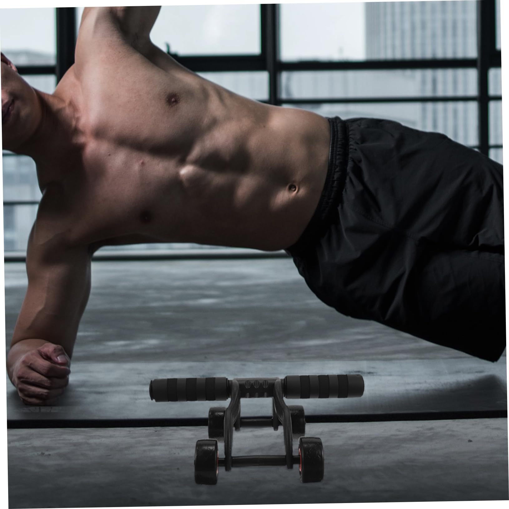 Hemobllo 1pezzi Ruota Addominali Fitness Con Manico Antiscivolo Attrezzo Per Allenamento Muscolare Esercizi Per Addominali e Gambe Di Carico Per Uomini Casa o Palestra