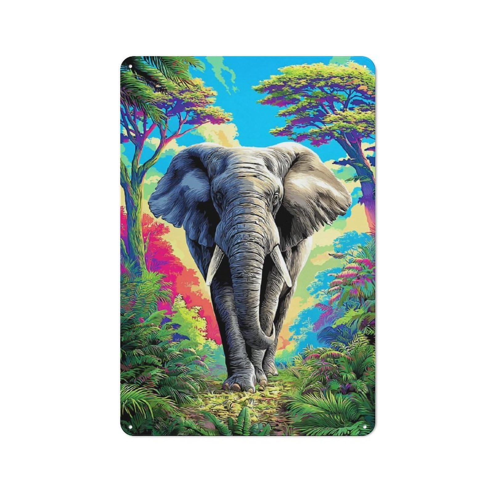 Jungle Elephant Majesty -4 Classic Metal Wall Decor 30x20cm, Decorative Tin Plaque for Cafe, Pub, Workshop Or Home Bar