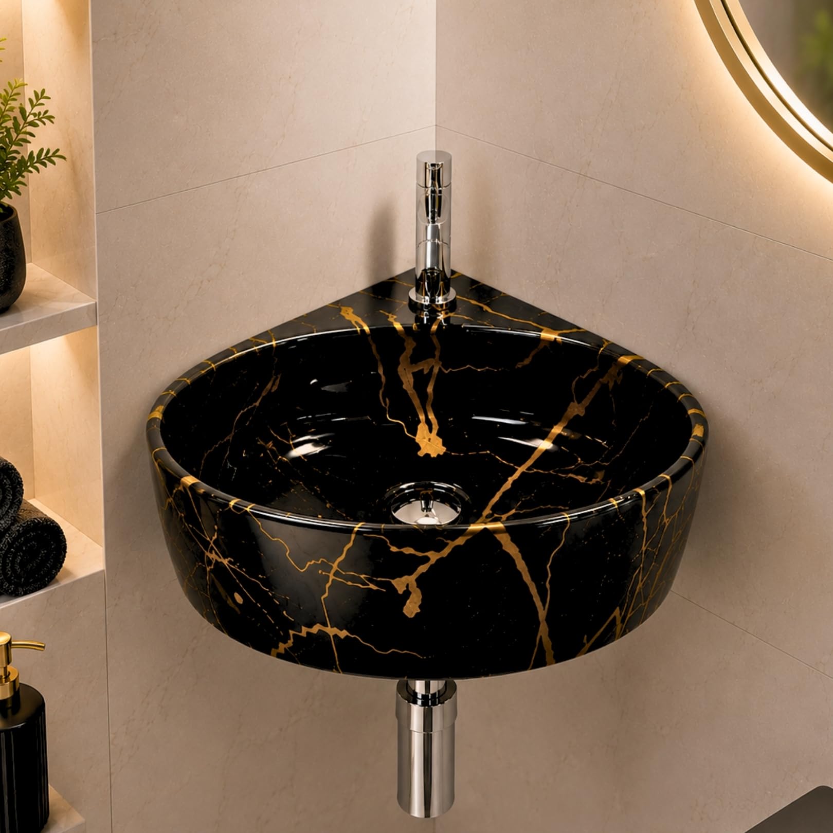 Reyal Corner Sink - Space-Saving Ceramic Wash Basin -9 Reyal Corner Sink - Space-Saving Ceramic Wash Basin -9