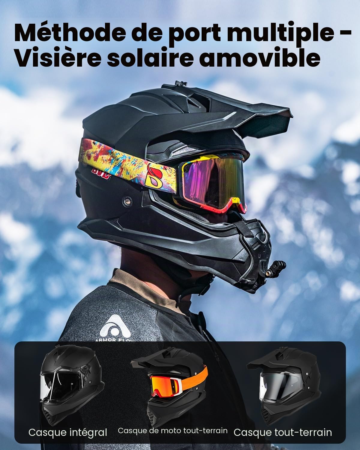 ILM Casque Moto Cross Homme Femme Offroad ECE Homologué VTT avec Double visière DH Enduro Quad Motocross WS902