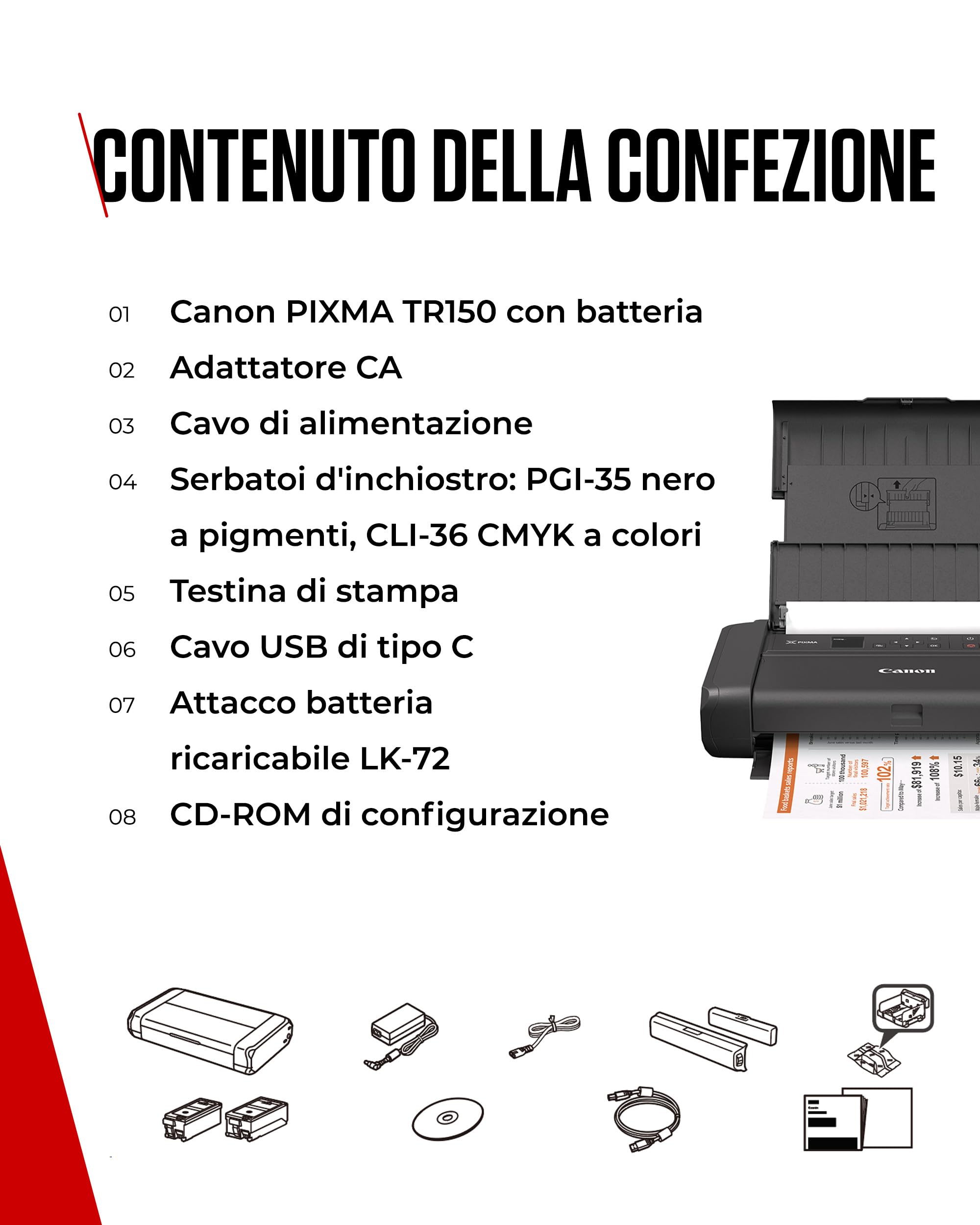 Canon PIXMA TR150 con batteria, Nero