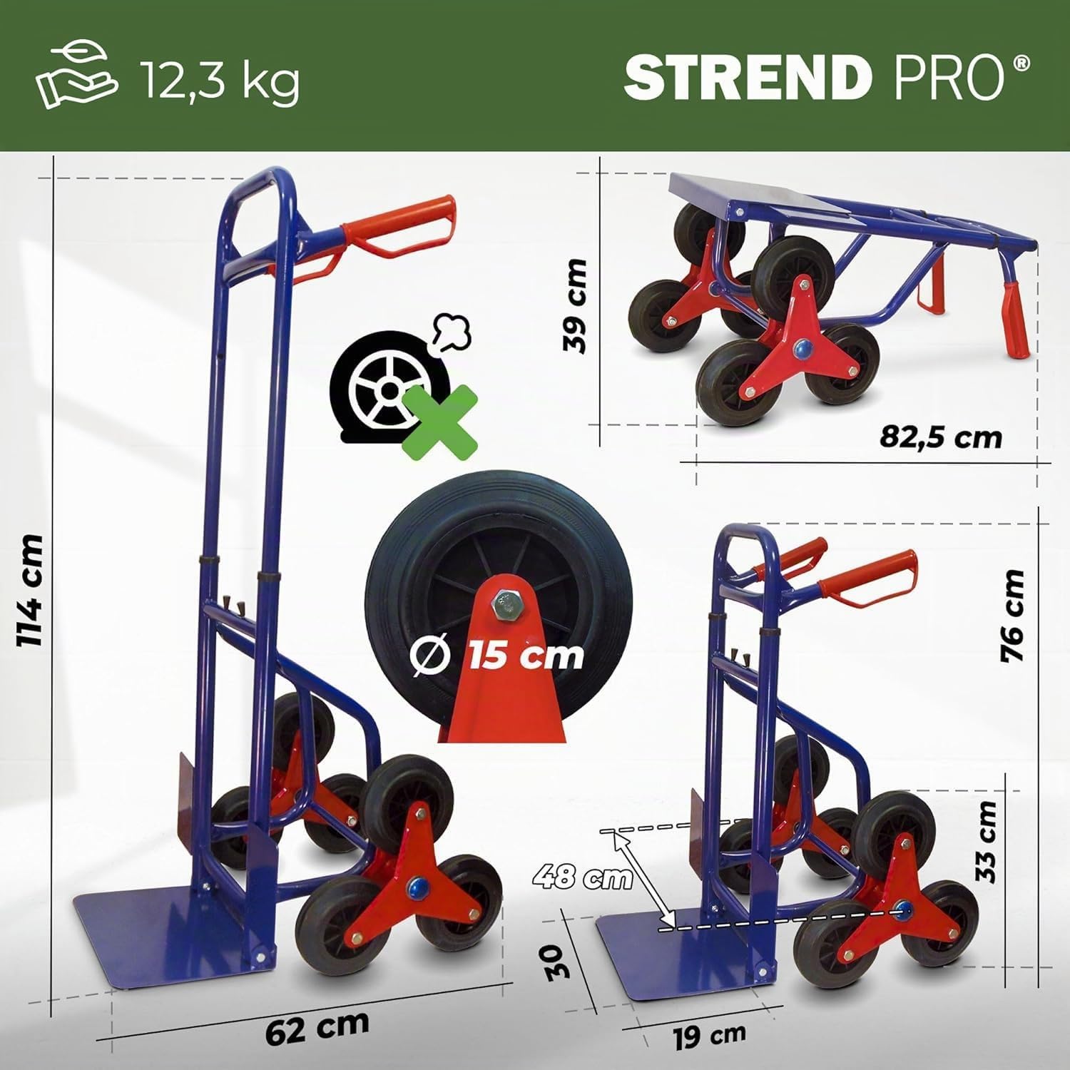 STREND PRO Carrello per Scale Pieghevole 200 kg | Carrello con Ruote per Scale | Piccolo Carrello Saliscale | Carrello Portapacchi per Scale | Aiuto al Trasporto per Lavatrici | Carello Porta Casse