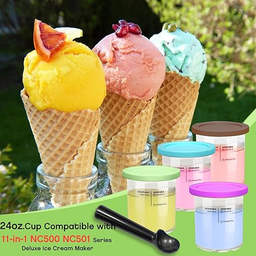 Miniatura 4 de Juego de pintas y tapas para Ninja Creami Deluxe, compatible con ninja creami 11 en 1 NC501 NC500 Series Deluxe Ice Cream Maker, 24 onzas, tamaño
