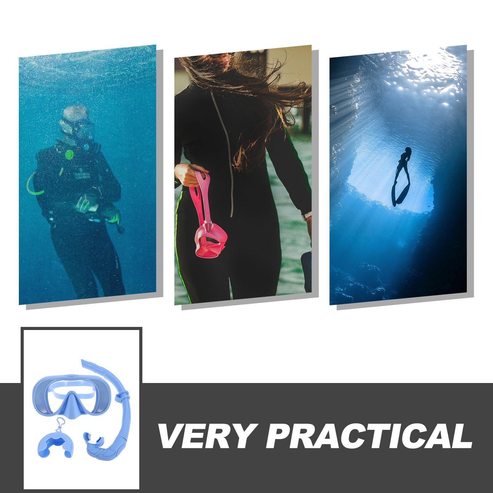 INOOMP Equipo de Snorkel para Adultos con Diseño Integrado, Gafas de Silicona y Templado, Tubo Plegable y Fácil Almacenamiento para Buceo y Viajes
