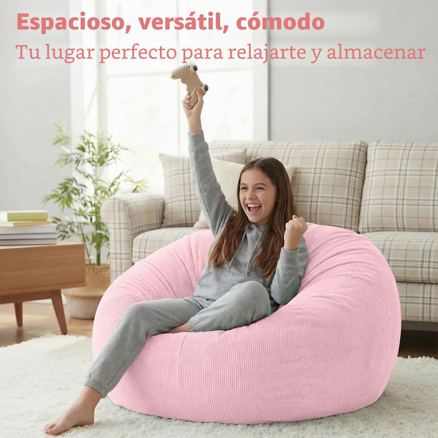 Funda para Silla de puf (sin Relleno) para niños y Adultos. Puf Extragrande de 300 l de Almacenamiento de Animales de Peluche de Pana Suave de