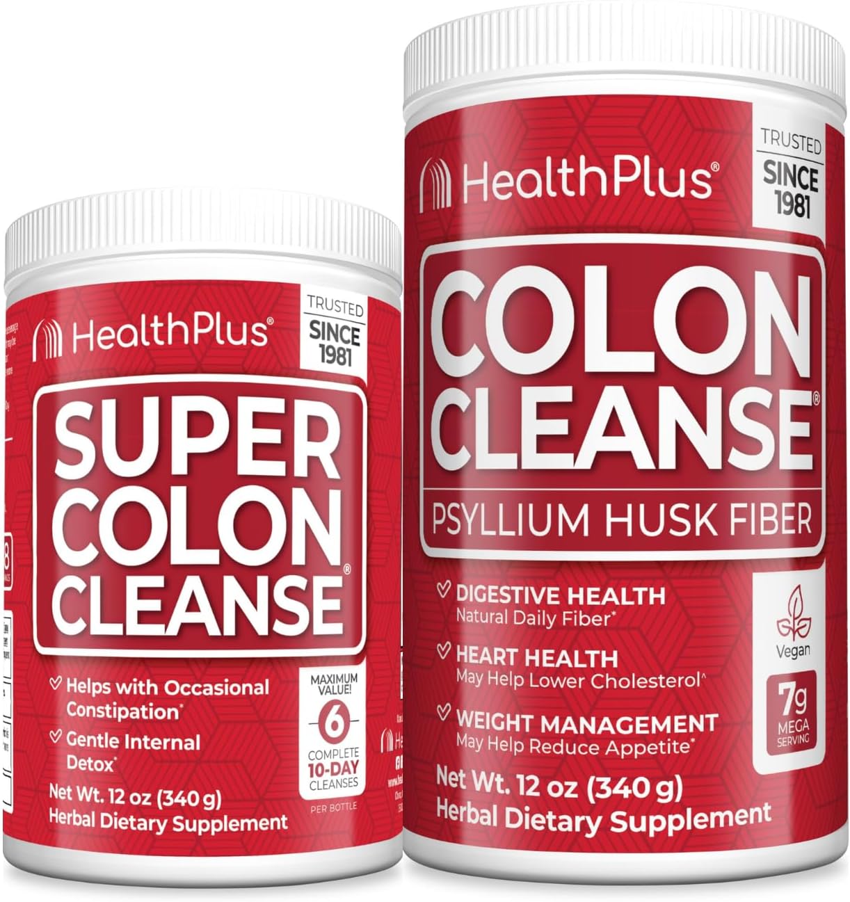 Health Plus Super Colon Cleanse & Colon Cleanse 12 oz, 48 Servings Bundle