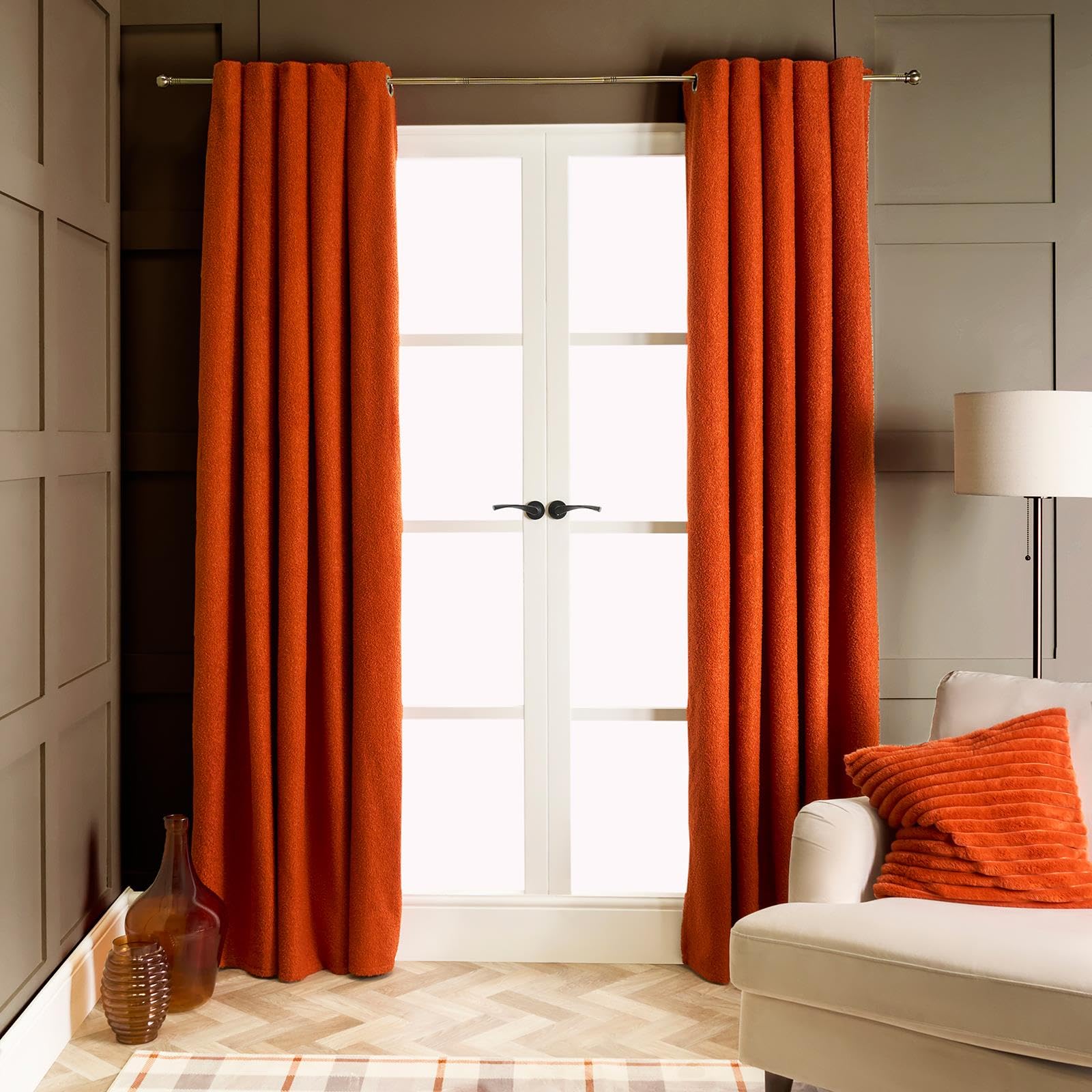 OHS Boucle Blackout Curtains - Eyelet - Burnt Orange - 229cm width x 229cm drop