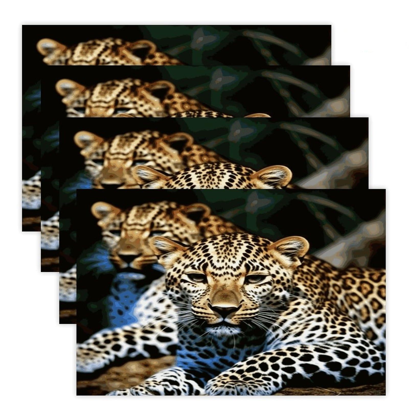 Leopard Placemats Heat-Resistant Washable Place Mats Anti Slip Dining Table Place Mats Wipeable Dining Table Mats Kitchen Decoration Placemats 17.7’’×11.8’’