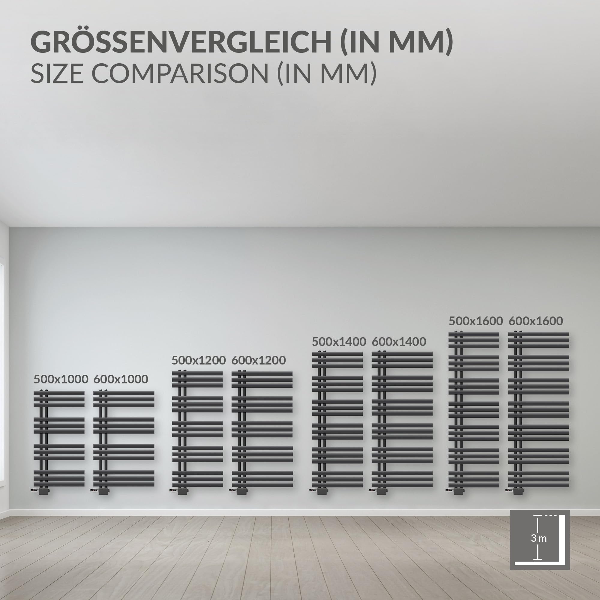 LuxeBath Radiateur Salle de Bain Iron EM 600x1000 mm Anthracite Design Panneau Raccordement Latéral en Bas Sèche-Serviettes Vertical Appareil de Chauffage Eau Chaude Mural Émetteur de Chaleur en Acier