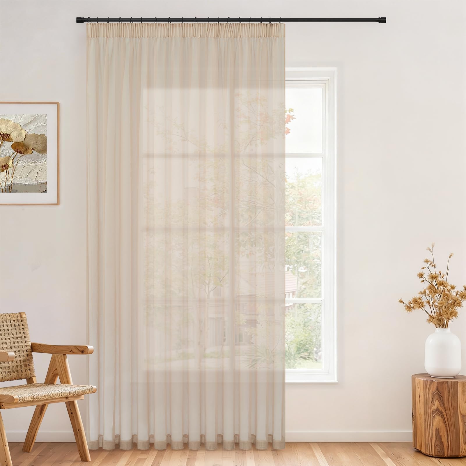 Topfinel Transparente Vorhänge für Wohnzimmer, modern, leicht, weich, für Wohnzimmer, Schlafzimmer, Fenster, Weihnachten, 2 Stück