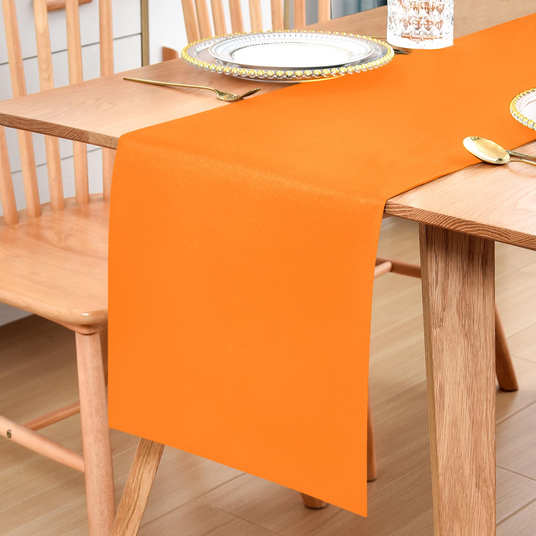 Inmerget Table Runner Solid Polyester 32x92 cm (12x36 inches), Farmhouse Runner for Coffee Table, Dresser, Living Room, Bedroom and Party Decor (Orange)